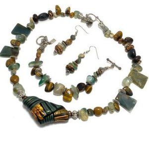 Handmade Jewelry Set by Surdigirl - Jewelry Set - Handpainted Clay, Agate